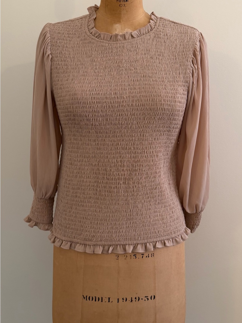 Express Tan Smocked Ruffle Neck Blouse